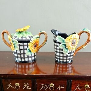Fitz and Floyd 1992 Vintage Sunflower Sugar and Creamer Set